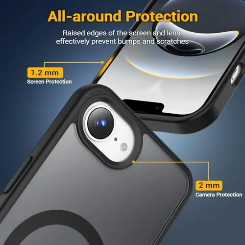 Temdan iPhone 16e uchun gʻilof, Magsafe bilan mos, sargʻayishga qarshi, harbiy darajadagi himoya, zarbaga chidamli ingichka magnitli telefon gʻilofi, qora - 6