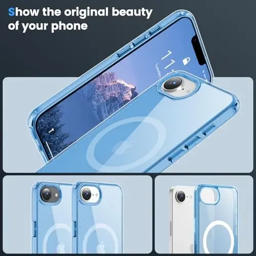 Temdan iPhone 16e uchun g'ilof, Magsafe bilan mos, sarg'ayishga qarshi, harbiy darajadagi himoya, zarbga chidamli ingichka magnit telefon g'ilofi, toza ko'k - 6