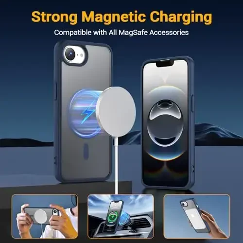 Temdan iPhone 16e uchun g‘ilof, Magsafe bilan mos, sarg‘ayishga qarshi, harbiy darajadagi himoya, zarbga chidamli ingichka magnitli telefon g‘ilofi, ko‘k - 4