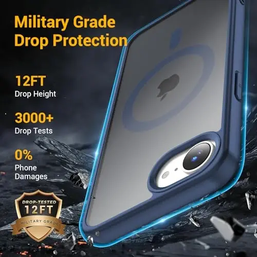 Temdan iPhone 16e uchun g‘ilof, Magsafe bilan mos, sarg‘ayishga qarshi, harbiy darajadagi himoya, zarbga chidamli ingichka magnitli telefon g‘ilofi, ko‘k - 3