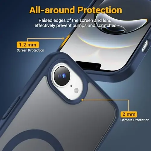 Temdan iPhone 16e uchun g‘ilof, Magsafe bilan mos, sarg‘ayishga qarshi, harbiy darajadagi himoya, zarbga chidamli ingichka magnitli telefon g‘ilofi, ko‘k - 6