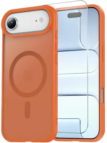 Temdan for iPhone 17 Air Case with Screen Protector, Compatible with Magsafe, Anti-Yellowing, Military-Grade Protection, Shockproof Slim Magnetic Phone Case Cover, Orange 