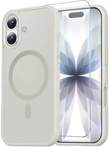 Temdan iPhone 17 G‘ilof Ekran Himoyachisi bilan, Magsafe bilan Mos, Sarg‘ayishga Qarshi, Harbiy Darajadagi Himoya, Zarbga Chidamli Yupqa Magnit Telefon G‘ilof Qopqog‘i, Antik Oq - 1
