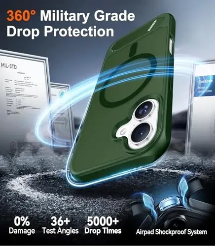 Temdan iPhone 17 G‘ilofi uchun mo‘ljallangan, [O‘rnatilgan Ko‘rinmas Tayanch][MagSafe bilan Mos][Harbiy Darajadagi Zarbga Chidamli] Yupqa Yarim Shaffof Mat Telefon G‘ilofi iPhone 17 6.3 dyuym uchun (O‘rmon Yashil) - 4