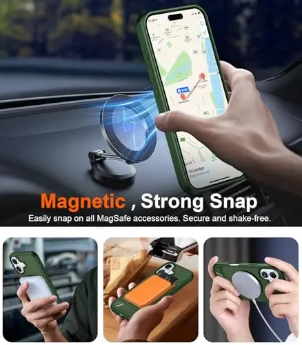 Temdan iPhone 17 G‘ilofi uchun mo‘ljallangan, [O‘rnatilgan Ko‘rinmas Tayanch][MagSafe bilan Mos][Harbiy Darajadagi Zarbga Chidamli] Yupqa Yarim Shaffof Mat Telefon G‘ilofi iPhone 17 6.3 dyuym uchun (O‘rmon Yashil) - 6