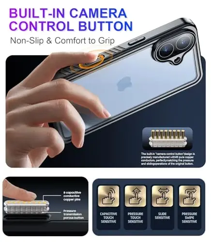 Temdan iPhone 17 G‘ilofiga mos, Suv o‘tkazmaydigan o‘rnatilgan ekran va kamera himoyachisi IP68 Suv osti to‘liq tana 17FT Harbiy tushishdan himoyalangan zarbaga chidamli telefon g‘ilofi 6.3 dyuymli Moviy/Shaffof - 5