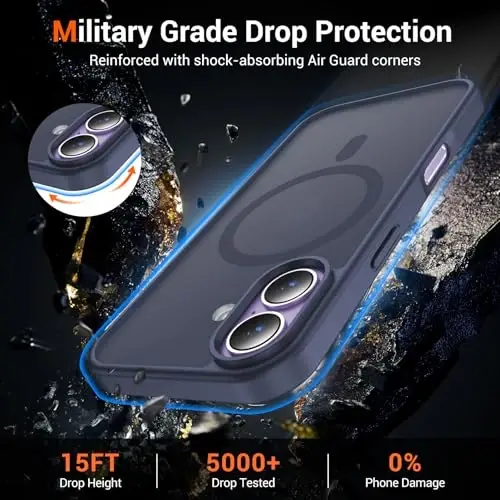 Temdan iPhone 17 Kılıf Ekran Koruyuculu, Magsafe Uyumlu, Sararma Karşıtı, Askeri Sınıf Koruma, Darbeye Dayanıklı İnce Manyetik Telefon Kılıfı Kapağı, Koyu Mor - 4