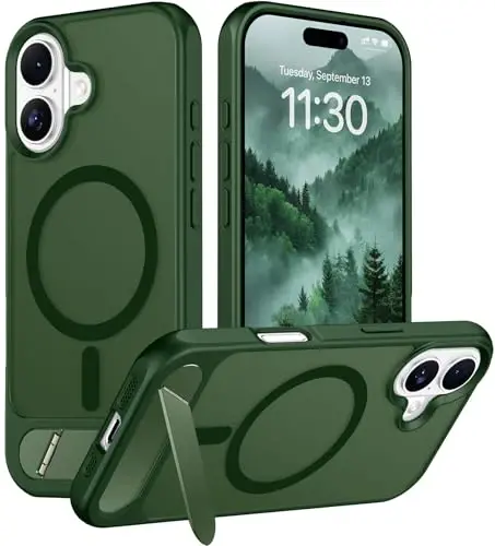 Temdan, iPhone 17 Kılıf için Tasarlanmıştır, [Yerleşik Görünmez Stant][MagSafe ile Uyumlu][Askeri Düzeyde Darbeye Dayanıklı] iPhone 17 6.3 inç için İnce Yarı Saydam Mat Telefon Kılıfı (Orman Yeşili) 
