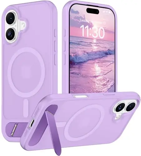 Temdan Designed for iPhone 17 Case, [Built-in Invisible Kickstand][Compatible with MagSafe][Military Grade Shockproof] Slim Translucent Matte Phone Case 6.3 inch (Light Purple) 