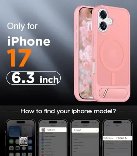 Temdan Designed for iPhone 17 Case, [Built-in Invisible Kickstand][Compatible with MagSafe][Military Grade Shockproof] Slim Translucent Matte Phone Case 6.3 inch (Pink) - TEMDAN (1)