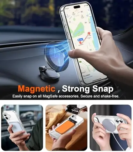 Temdan iPhone 17 Kılıfı için Tasarlandı, [Dahili Görünmez Destek Çubuğu][MagSafe ile Uyumlu][Askeri Sınıf Darbeye Dayanıklı] İnce Telefon Kılıfı 6.3 inç (Şeffaf) 