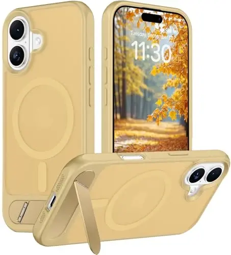 Temdan Designed for iPhone 17 Case, [Built-in Invisible Kickstand][Compatible with MagSafe][Military Grade Shockproof] Slim Translucent Matte Phone Case 6.3 inch (Light Brown) - 1