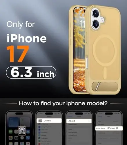 Temdan Designed for iPhone 17 Case, [Built-in Invisible Kickstand][Compatible with MagSafe][Military Grade Shockproof] Slim Translucent Matte Phone Case 6.3 inch (Light Brown) - TEMDAN (1)