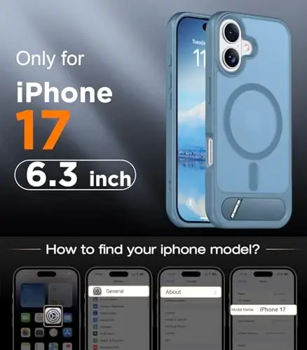 Temdan Designed for iPhone 17 Case, [Built-in Invisible Kickstand][Compatible with MagSafe][Military Grade Shockproof] Slim Translucent Matte Phone Case 6.3 inch (Light Blue) - 2