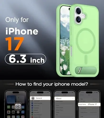 Temdan Designed for iPhone 17 Case, [Built-in Invisible Kickstand][Compatible with MagSafe][Military Grade Shockproof] Slim Translucent Matte Phone Case 6.3 inch (Light Green) - TEMDAN (1)