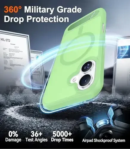 Temdan Designed for iPhone 17 Case, [Built-in Invisible Kickstand][Compatible with MagSafe][Military Grade Shockproof] Slim Translucent Matte Phone Case 6.3 inch (Light Green) - 4