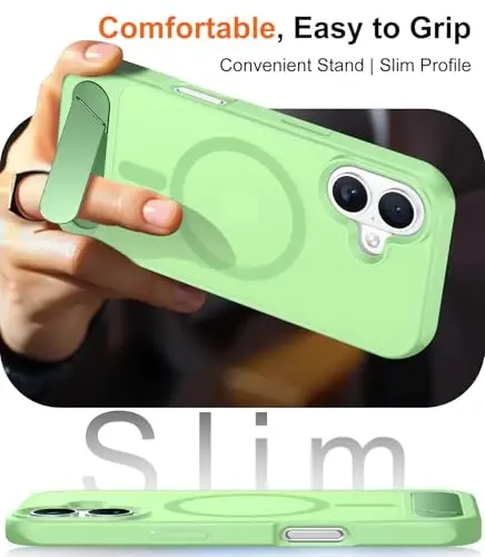 Temdan Designed for iPhone 17 Case, [Built-in Invisible Kickstand][Compatible with MagSafe][Military Grade Shockproof] Slim Translucent Matte Phone Case 6.3 inch (Light Green) 