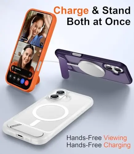 Temdan Designed for iPhone 17 Case, [Built-in Invisible Kickstand][Compatible with MagSafe][Military Grade Shockproof] Slim Translucent Matte Phone Case 6.3 inch (Clear Matte) - 3