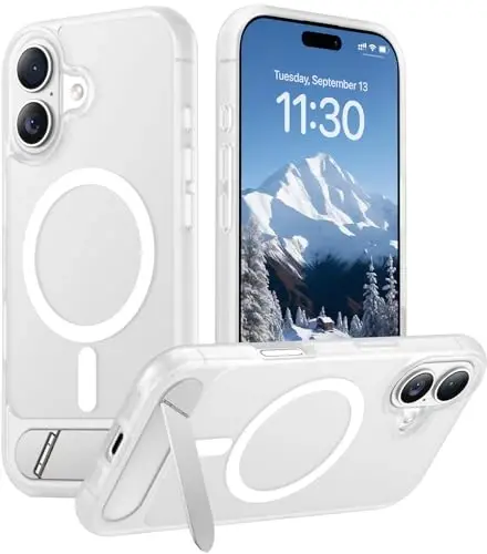 Temdan Designed for iPhone 17 Case, [Built-in Invisible Kickstand][Compatible with MagSafe][Military Grade Shockproof] Slim Translucent Matte Phone Case 6.3 inch (Clear Matte) 