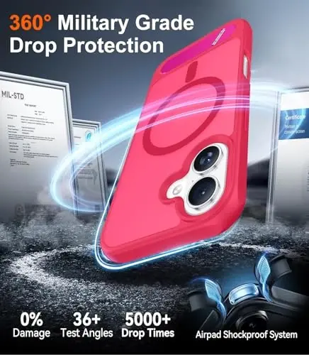 Temdan Designed for iPhone 17 Case, [Built-in Invisible Kickstand][Compatible with MagSafe][Military Grade Shockproof] Slim Translucent Matte Phone Case 6.3 inch (Hot Pink) - 4