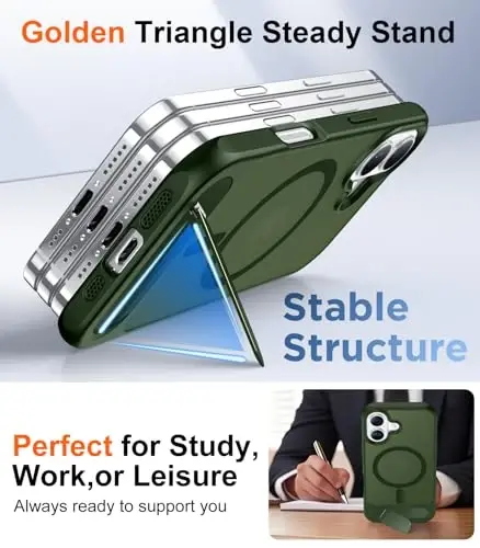 Temdan Designed for iPhone 17 Case, [Built-in Invisible Kickstand][Compatible with MagSafe][Military Grade Shockproof] Slim Translucent Matte Phone Case 6.3 inch (Green) - 5