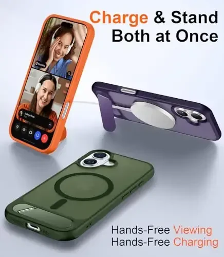 Temdan Designed for iPhone 17 Case, [Built-in Invisible Kickstand][Compatible with MagSafe][Military Grade Shockproof] Slim Translucent Matte Phone Case 6.3 inch (Green) - 3