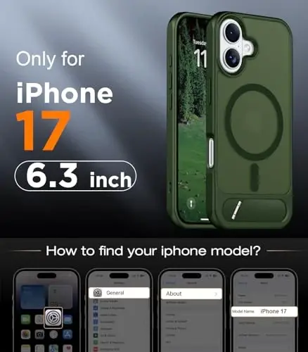 Temdan Designed for iPhone 17 Case, [Built-in Invisible Kickstand][Compatible with MagSafe][Military Grade Shockproof] Slim Translucent Matte Phone Case 6.3 inch (Green) - TEMDAN (1)