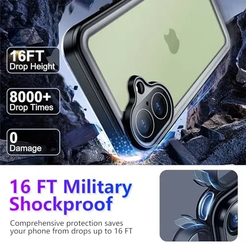 Temdan iPhone 17 Kılıfı ile Uyumlu, Su Geçirmez Dahili Ekran ve Kamera Koruyucu IP68 Sualtı Tam Vücut 17FT Askeri Düşmeye Dayanıklı Darbeye Dayanıklı Telefon Kılıfı 6.3