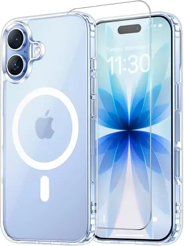 Temdan for iPhone 17 Case Clear with Screen Protector, Compatible with Magsafe, Anti-Yellowing, Military-Grade Protection, Shockproof Slim Magnetic Phone Case Cover, Transparent 