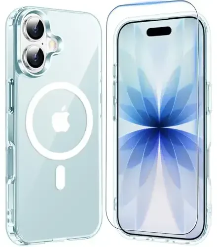 Temdan for iPhone 17 Case Clear with Screen Protector, Compatible with Magsafe, Anti-Yellowing, Military-Grade Protection, Shockproof Slim Magnetic Phone Case Cover, Blue 
