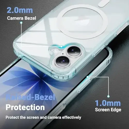 Temdan for iPhone 17 Case Clear with Screen Protector, Compatible with Magsafe, Anti-Yellowing, Military-Grade Protection, Shockproof Slim Magnetic Phone Case Cover, Blue - 6