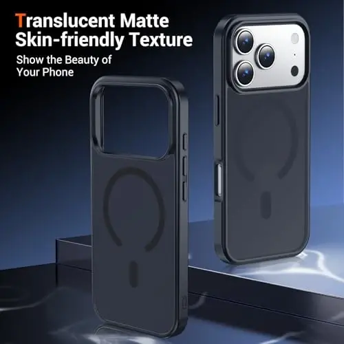Temdan iPhone 17 Pro g‘ilofi shisha ekran himoyasi bilan, Shaffof, Magsafe bilan mos keladi, Sariqlikka qarshi, Harbiy darajadagi himoya, Zarbaga chidamli yupqa magnit telefon g‘ilofi qopqog‘i, Qora - 6