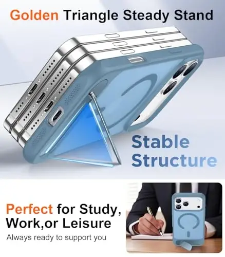 Temdan Designed for iPhone 17 Pro Case, [Built-in Invisible Kickstand][Compatible with MagSafe][Military Grade Shockproof] Slim Translucent Matte Phone Case 6.3 inch (Light Blue) - 4