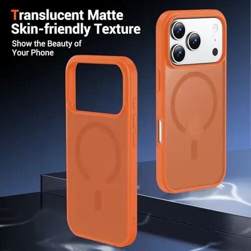 Temdan, iPhone 17 Pro Kılıf, Ekran Koruyuculu, Magsafe Uyumlu, Sararmaya Karşı Dirençli, Askeri Sınıf Koruma, Darbeye Dayanıklı İnce Manyetik Telefon Kılıfı Kapağı, Turuncu - 6