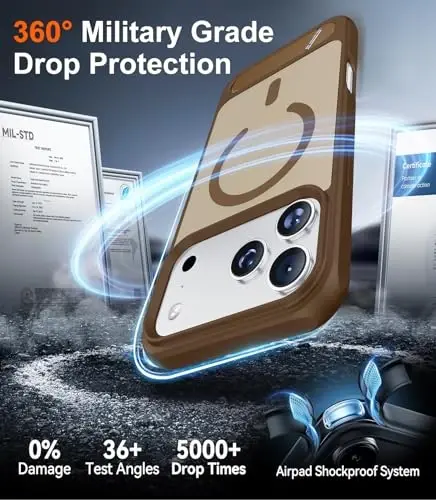 Temdan Designed for iPhone 17 Pro Case, [Built-in Invisible Kickstand][Compatible with MagSafe][Military Grade Shockproof] Slim Translucent Matte Phone Case 6.3 inch (Desert Brown) - 5