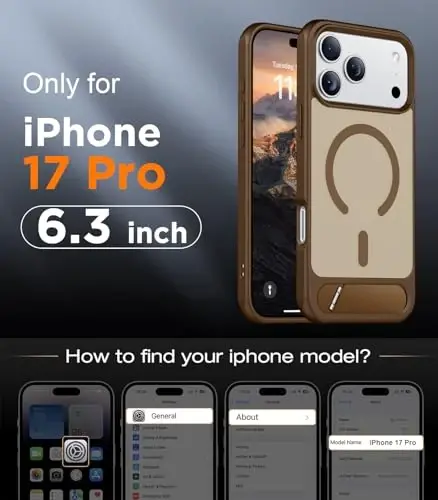 Temdan Designed for iPhone 17 Pro Case, [Built-in Invisible Kickstand][Compatible with MagSafe][Military Grade Shockproof] Slim Translucent Matte Phone Case 6.3 inch (Desert Brown) - TEMDAN (1)