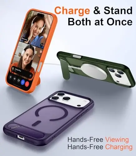 Temdan Designed for iPhone 17 Pro Case, [Built-in Invisible Kickstand][Compatible with MagSafe][Military Grade Shockproof] Slim Translucent Matte Phone Case 6.3 inch (Purple) - 3