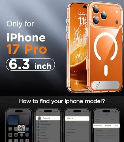 Temdan Designed for iPhone 17 Pro Case, [Built-in Invisible Kickstand][Compatible with MagSafe][Military Grade Shockproof] Slim Thin Phone Case 6.3 inch (Clear) - TEMDAN (1)