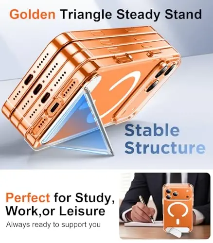 Temdan Designed for iPhone 17 Pro Case, [Built-in Invisible Kickstand][Compatible with MagSafe][Military Grade Shockproof] Slim Thin Phone Case 6.3 inch (Clear) - 4