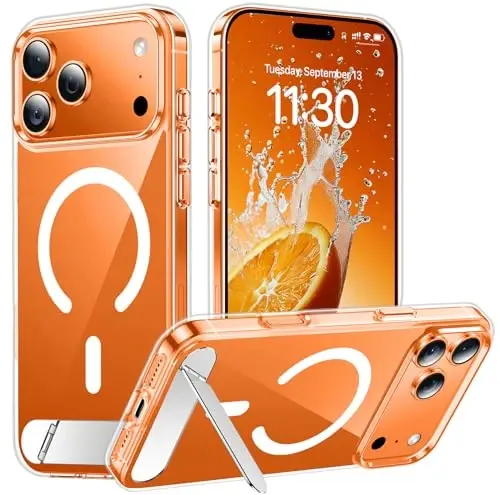 Temdan Designed for iPhone 17 Pro Case, [Built-in Invisible Kickstand][Compatible with MagSafe][Military Grade Shockproof] Slim Thin Phone Case 6.3 inch (Clear) 