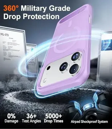 Temdan Designed for iPhone 17 Pro Case, [Built-in Invisible Kickstand][Compatible with MagSafe][Military Grade Shockproof] Slim Translucent Matte Phone Case 6.3 inch (Light Purple) - 5