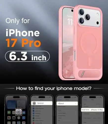 Temdan Designed for iPhone 17 Pro Case, [Built-in Invisible Kickstand][Compatible with MagSafe][Military Grade Shockproof] Slim Translucent Matte Phone Case 6.3 inch (Pink) - 2