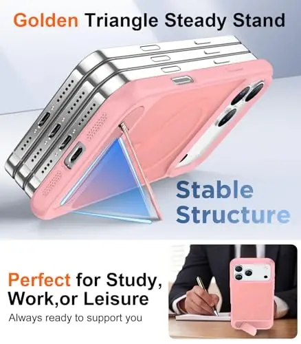 Temdan Designed for iPhone 17 Pro Case, [Built-in Invisible Kickstand][Compatible with MagSafe][Military Grade Shockproof] Slim Translucent Matte Phone Case 6.3 inch (Pink) - 4