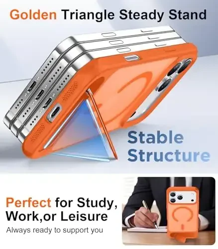 Temdan Designed for iPhone 17 Pro Case, [Built-in Invisible Kickstand][Compatible with MagSafe][Military Grade Shockproof] Slim Translucent Matte Phone Case 6.3 inch (Orange) - 4