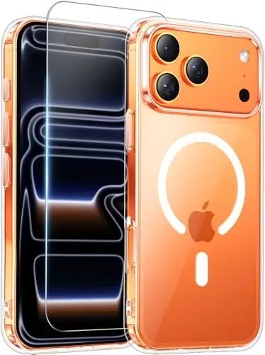 Temdan iPhone 17 Pro Kılıfı Şeffaf Ekran Koruyuculu, Magsafe Uyumlu, Sararmaya Karşı, Askeri Düzeyde Koruma, Darbeye Dayanıklı İnce Manyetik Telefon Kılıfı Kapak, Şeffaf - TEMDAN