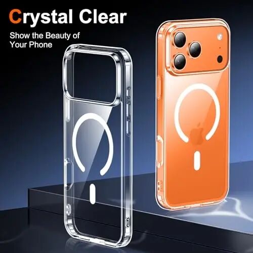 Temdan iPhone 17 Pro Kılıfı Şeffaf Ekran Koruyuculu, Magsafe Uyumlu, Sararmaya Karşı, Askeri Düzeyde Koruma, Darbeye Dayanıklı İnce Manyetik Telefon Kılıfı Kapak, Şeffaf - 6