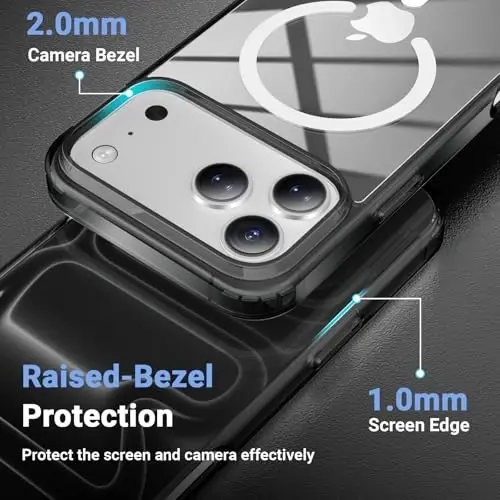 Temdan iPhone 17 Pro Max Kılıf, Ekran Koruyuculu Şeffaf, Magsafe Uyumlu, Sararma Karşıtı, Askeri Sınıf Koruma, Darbeye Dayanıklı İnce Manyetik Telefon Kılıfı Kapağı, Siyah - 6