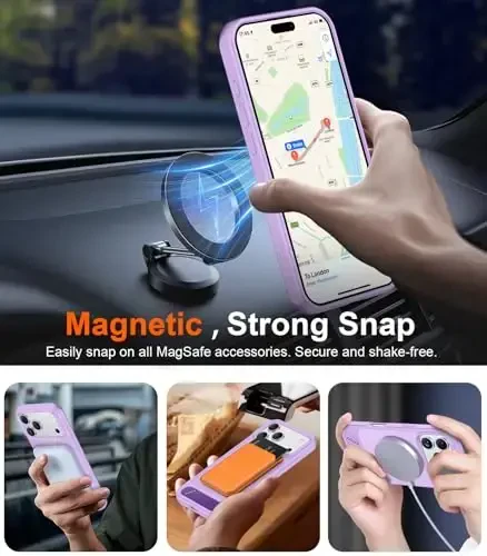 Temdan Designed for iPhone 17 Pro Max Case, [Built-in Invisible Kickstand][Compatible with MagSafe][Military Grade Shockproof] Slim Translucent Matte Phone Case 6.9 inch (Light Purple) - 6