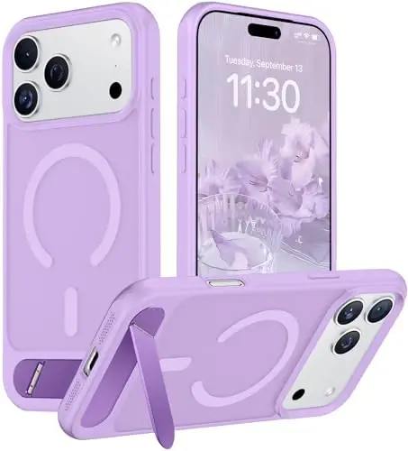 Temdan Designed for iPhone 17 Pro Max Case, [Built-in Invisible Kickstand][Compatible with MagSafe][Military Grade Shockproof] Slim Translucent Matte Phone Case 6.9 inch (Light Purple) - 1