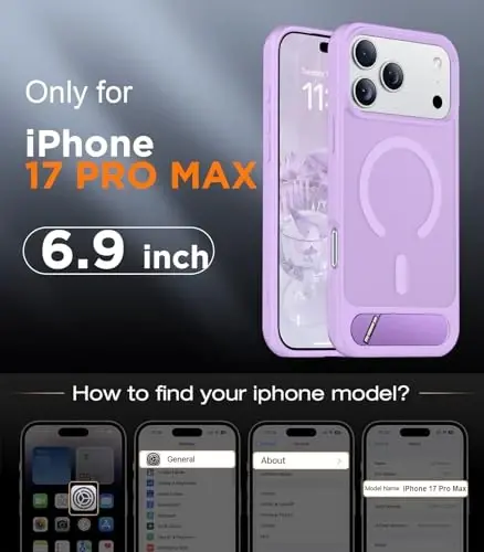 Temdan Designed for iPhone 17 Pro Max Case, [Built-in Invisible Kickstand][Compatible with MagSafe][Military Grade Shockproof] Slim Translucent Matte Phone Case 6.9 inch (Light Purple) - 2